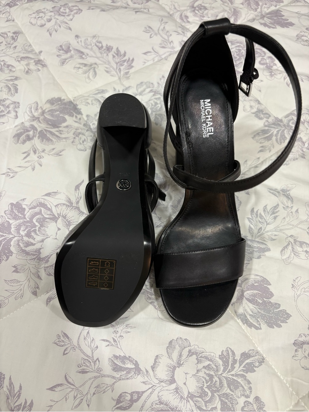 Michael Kors Black Leather Ankle-Strap Block Heel Sandals